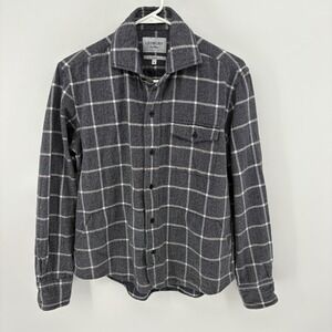 Ledbury Slim Fit Flannel Shirt Mens M Gray Windowpane 100% Cotton Button Up